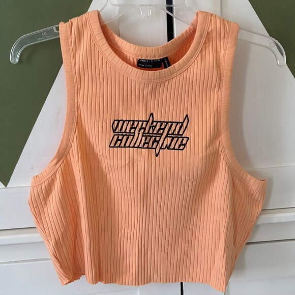 NWOT! ASOS Designs Peach/Orange 'Weekend Collective' Crop Racerback Tank Top - Picture 3 of 8